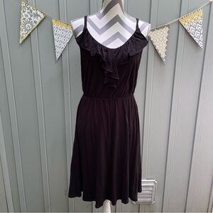 Loft Black Ruffle Front Spaghetti Strap Dress Elastic Waist Pull On Style